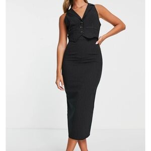 Work Wear Midi Body Con Dress- ASOS Design, Black & White/Pinstripe- Size 6